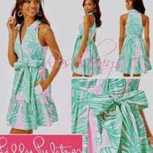 Lilly Pulitzer EUC Trisha Stretch Shirtdress Who Let The Fronds Out Size 8